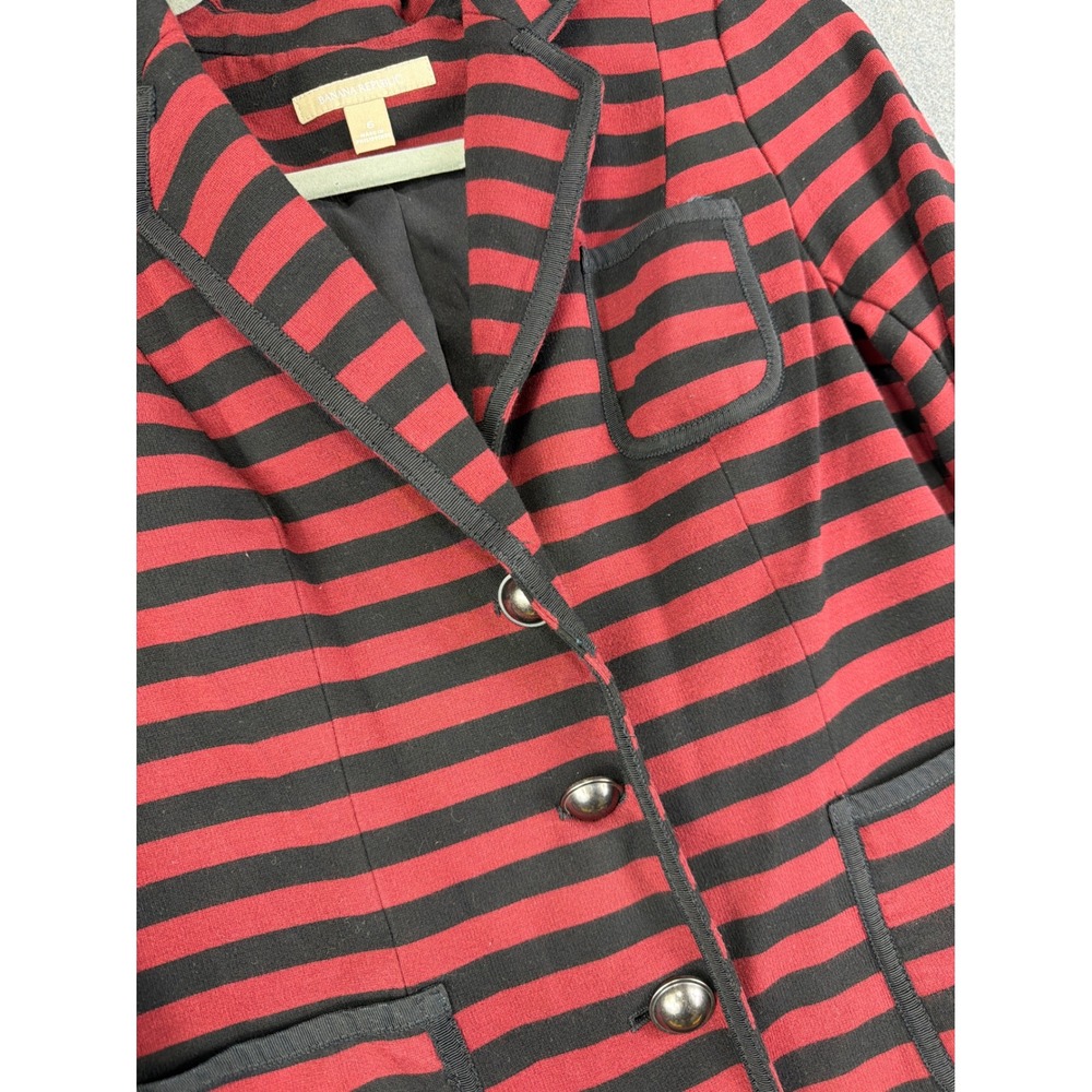 Banana Republic Blazer Womens 6 Red‎ Black Stripe Jacket Single Breasted Lined